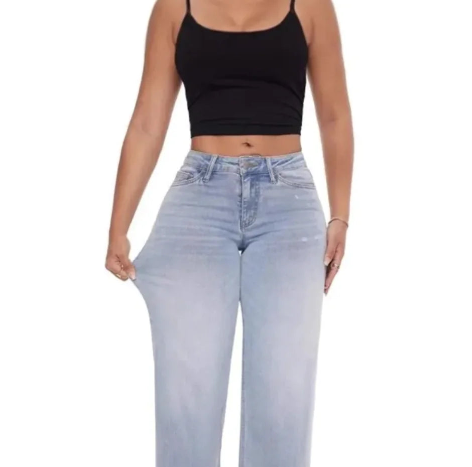 High-Waist Wide-Leg Straight Jeans