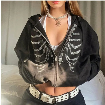 Y2K Rhinestone Skeleton Hoodies