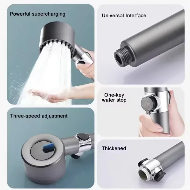 High Pressure Shower Head: 4 Modes with Filter & One-Key Stop