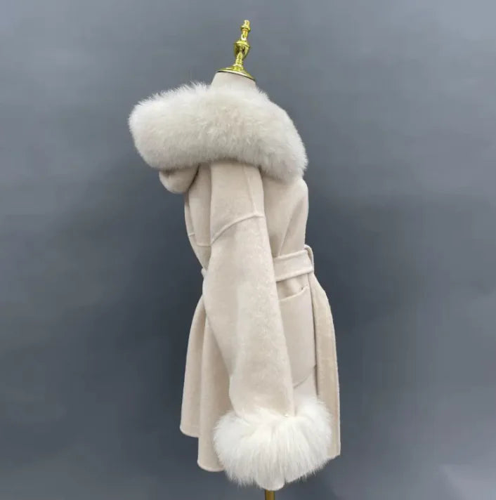 Fur Collar Hood Woolen Coat