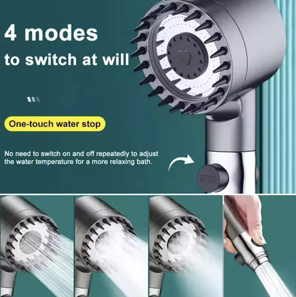 High Pressure Shower Head: 4 Modes with Filter & One-Key Stop