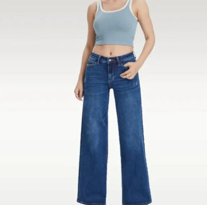 High-Waist Wide-Leg Straight Jeans